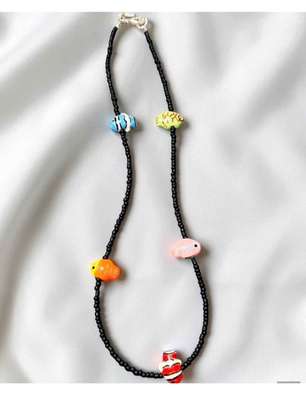 Five Fish Black Beaded Necklace.
